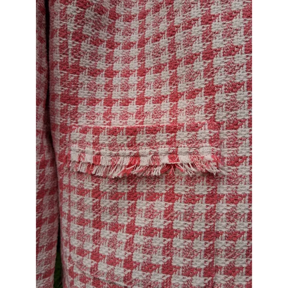 💐EUC TALBOTS Blazer Jacket Pink White Checkered Tweed Fringe Sz. 12 - Picture 3 of 14